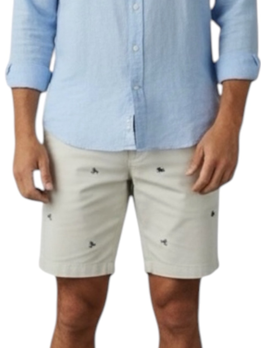 J. CREW Twill Embroidered Shorts in White/Gray Size 34 — 2 Small Untreated Spots